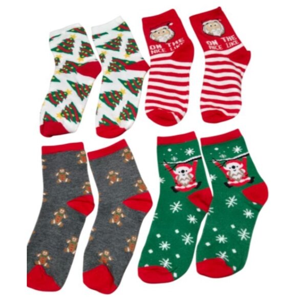 4 Pairs Christmas Unisex Adult Mid-Calf Cozy Knit Socks Gift Set - NEW - Picture 2 of 5